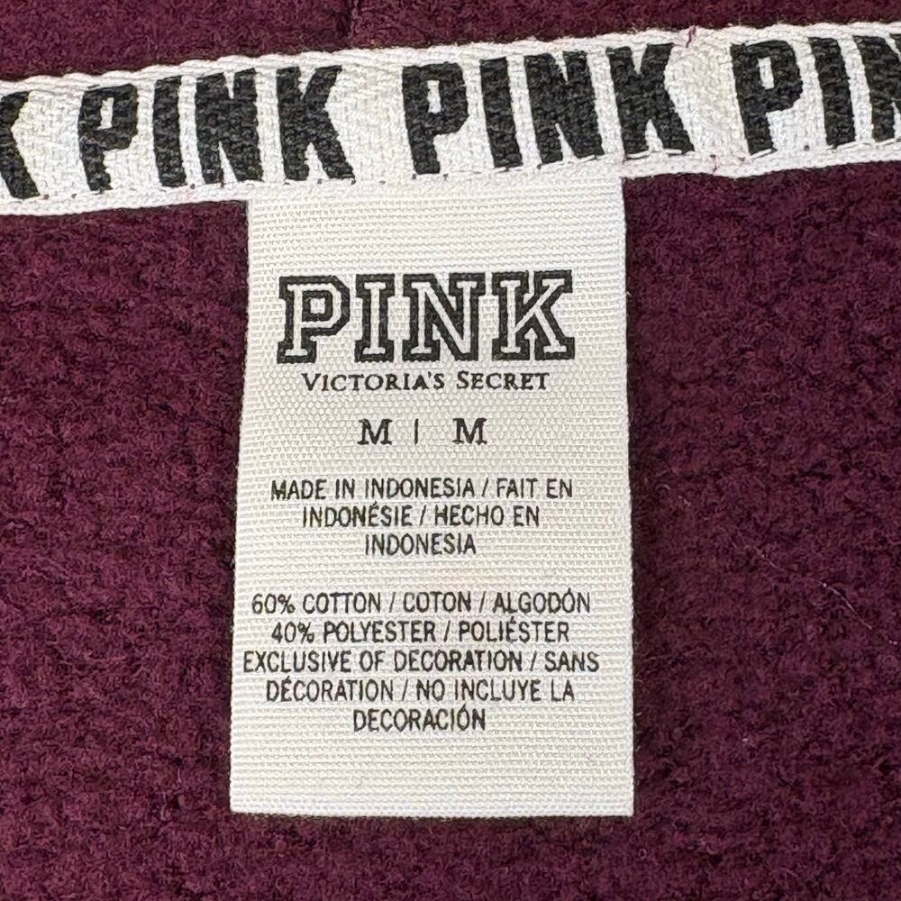 Y2K Vintage Victoria’s Secret PINK Hoodie Burgundy Quarter Zip Pullover M Logo - Picture 7 of 10
